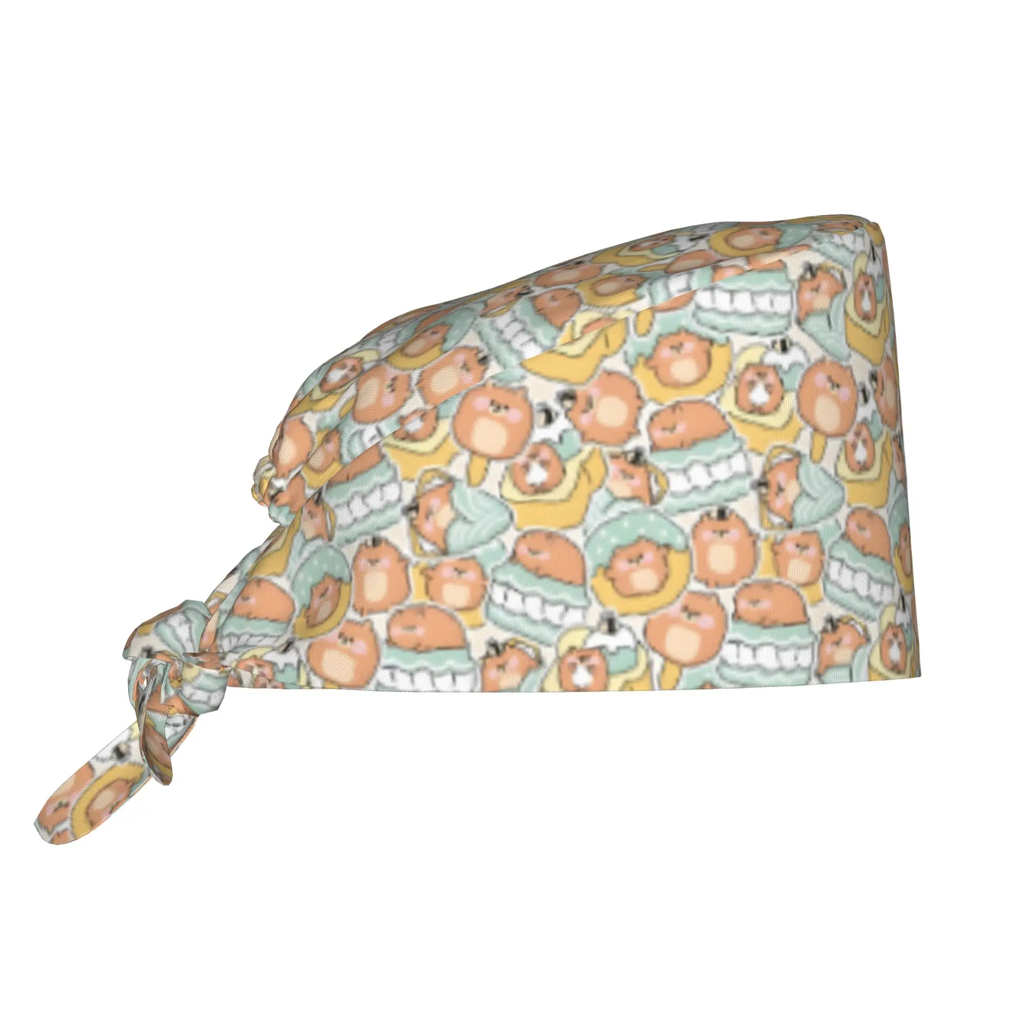 Funny Colourful Fat Teddy Bear Printed  Medical Staff Scrubs Hat Women Men  For Chef Hat Scrub Caps