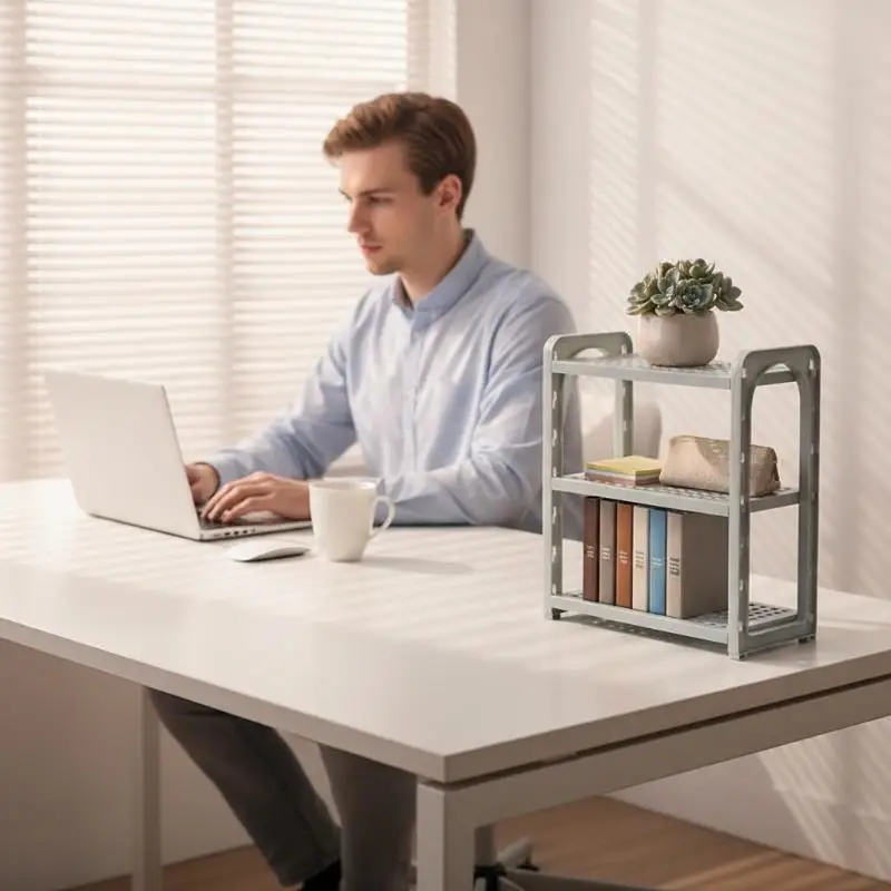 Desktop Storage Rack Multi Layer Scratch Resistant Plastic Organizer Shelf for Home Office Desk Stationery Sort