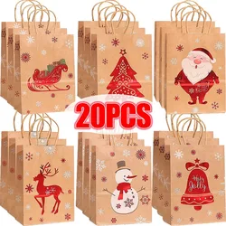 20/1x Joyful Christmas Kraft Paper Reusable Candy Toys Pouch Party Decor Packing Presents Handbag Santa Claus Reindeer Snowflake