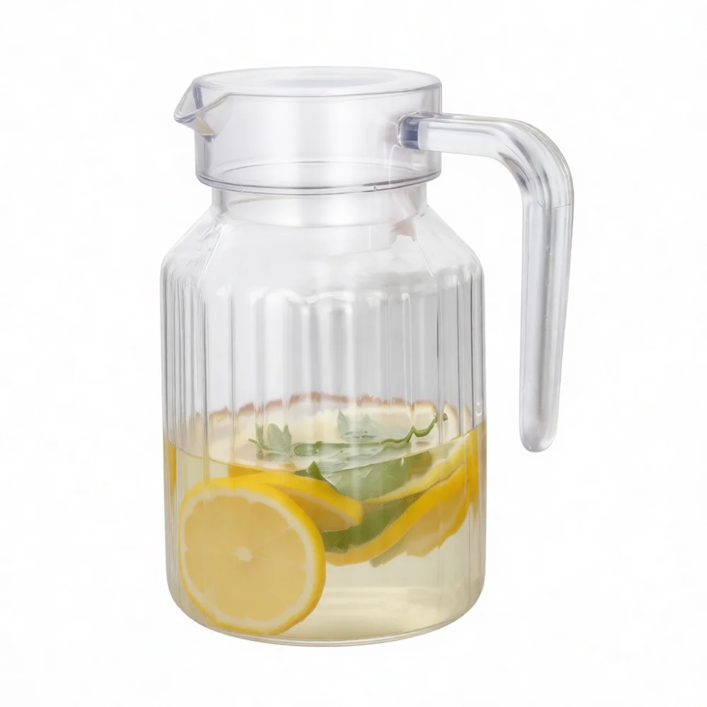 Durable Pc Plastic Water Pitcher Striped Clear Juice Carafe Large Capacity Cold Beverage Container Kitchen Tableware