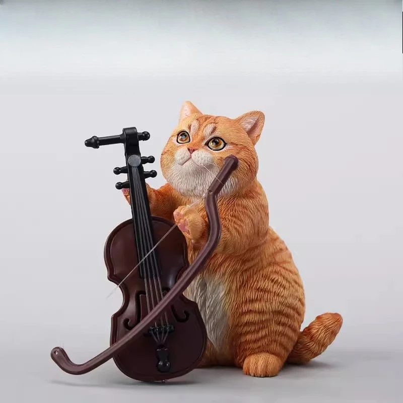

1/6 Scale Simulation Resin Cat with Violin Model Ornaments Trendy Toys Handicrafts for 12Inch Hobbies Decorations Figurines