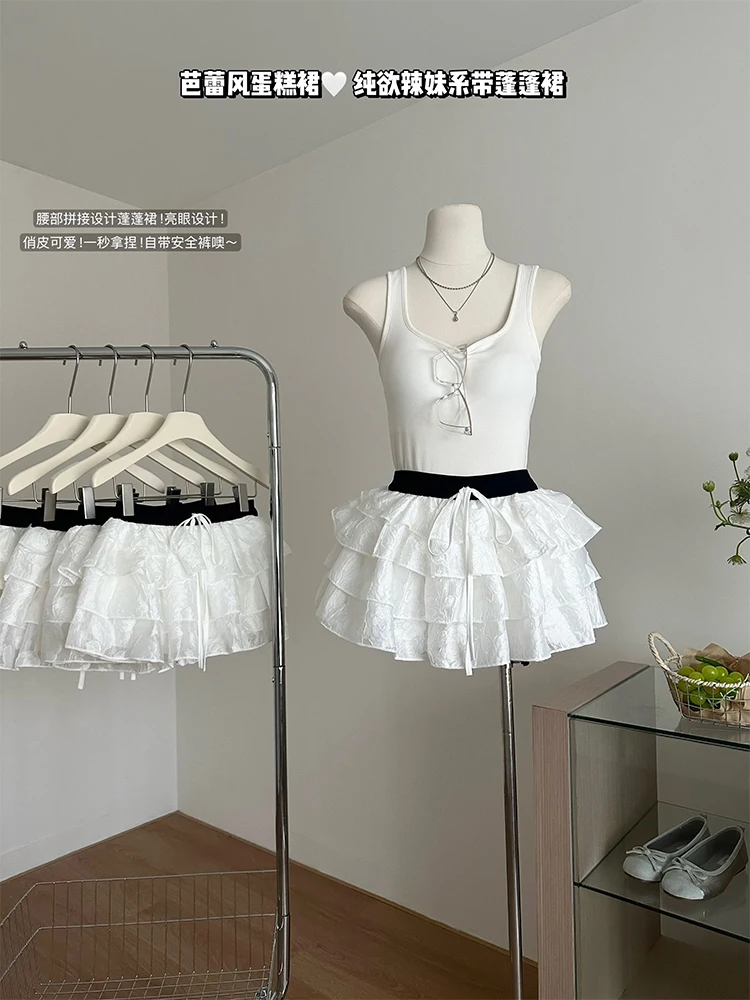 Women French Retro 2000s Aesthetic Mini Ruffle Skirt Elastic Waist Ballet Core Mori Girl Coquette Gyaru Fairycore Shoujo Preppy