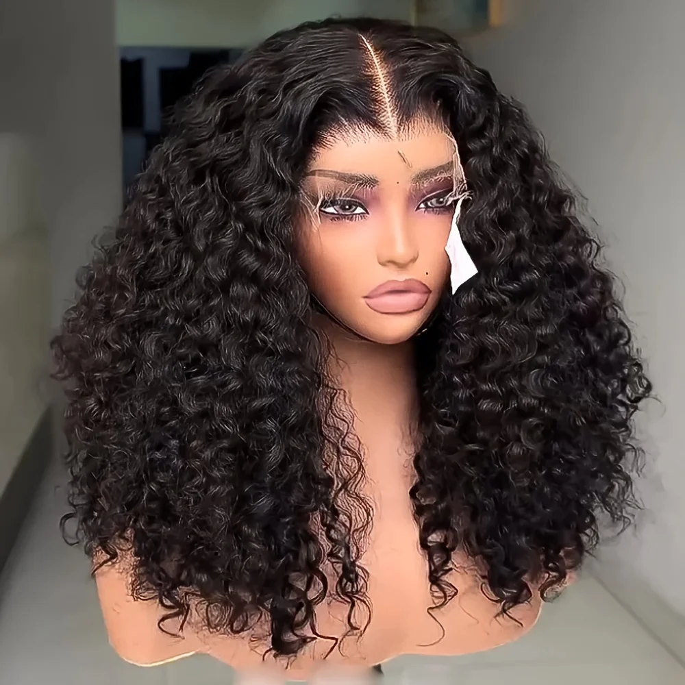 

Black 26Inch 180 Density Kinky Curly Lace Front Wigs For Women With Baby Hair Synthetic Fiber Deep Part Daily Wear Wigs