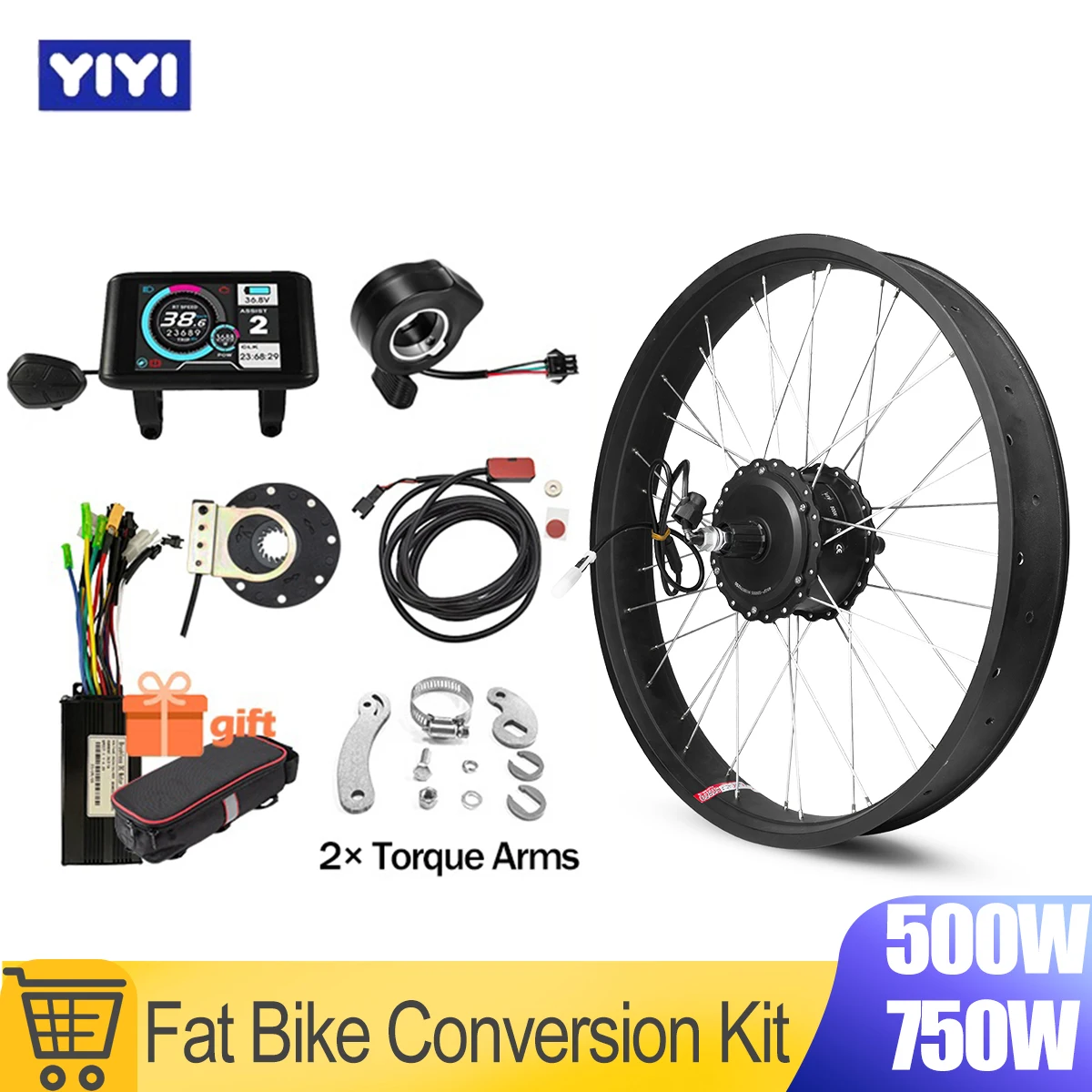 DIY Fat Tire E-Bike Motor Umbausatz 500W 750W 20 24 26 Zoll Rad TFT UKC1 Display Sinuswellen-Controller Drehmomentarme