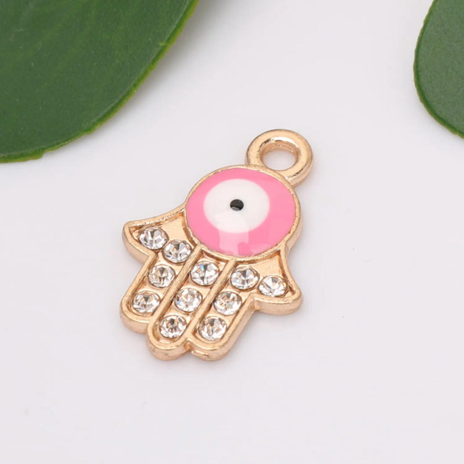 10 Golden Alloy Rhinestone Hamsa Hand Mixed Enamel  EYE Kabbalah Charm Pendants 14X21mm