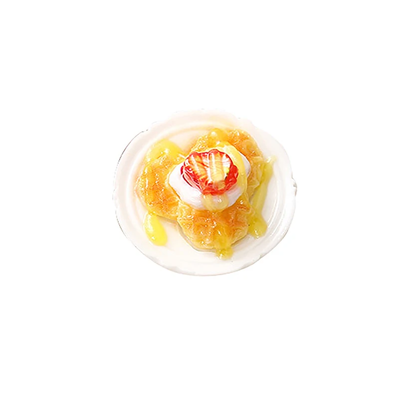 4 Pezzi Miniature per Casa delle Bambole, Modelli di Cibo Simulato, Waffle alla Fragola, Accessori da Cucina Fai-da-Te in Resina, Decorazione per Casa delle Bambole - Giocattolo