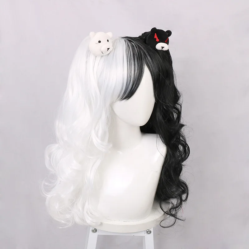 Danganronpa Human-like Female Body Transformation Dance, Black And White Bear Cosplay Wig, Long Black And White Wavy Hair