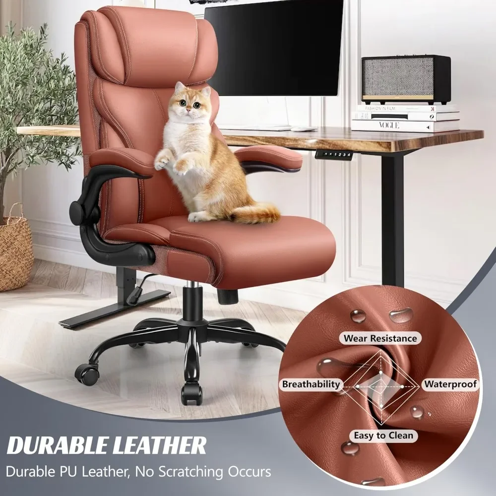 Silla de oficina ejecutiva grande y alta de cuero, silla de escritorio ergonómica para ordenador, cómoda, giratoria, soporte Lumbar reclinable