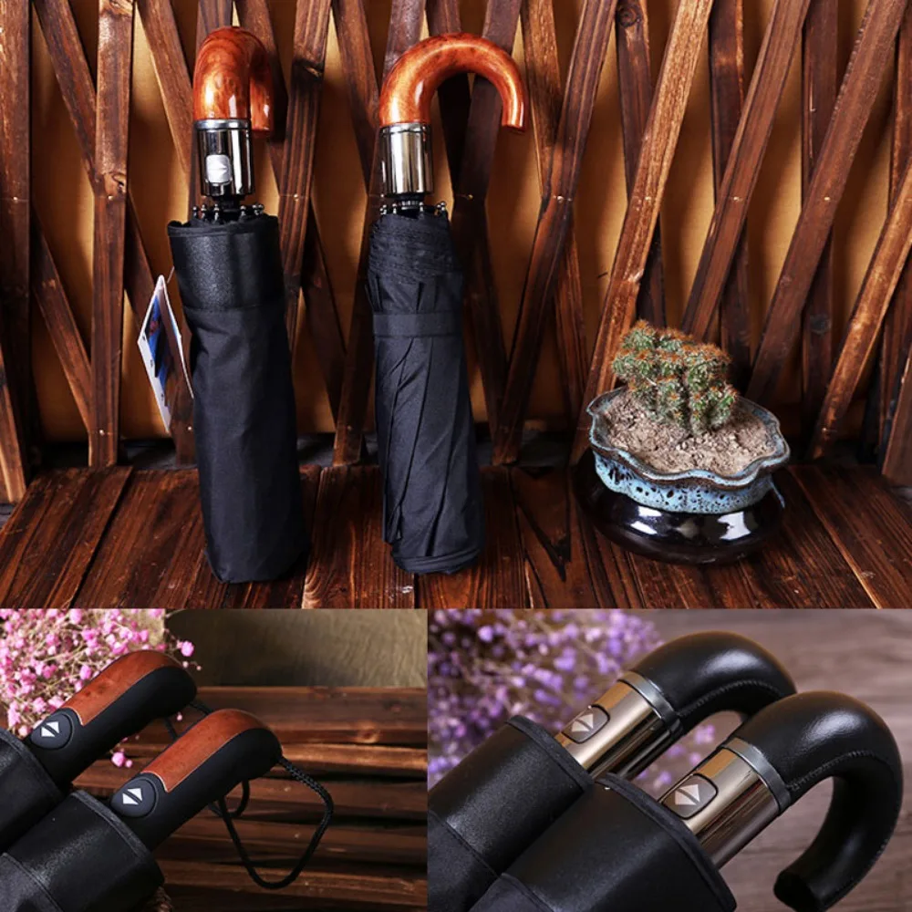 Classic English Style Umbrella Men Automatic 10Ribs Strong WindResistant 3 Folding Umbrella Rain Business Male Quality Parasol