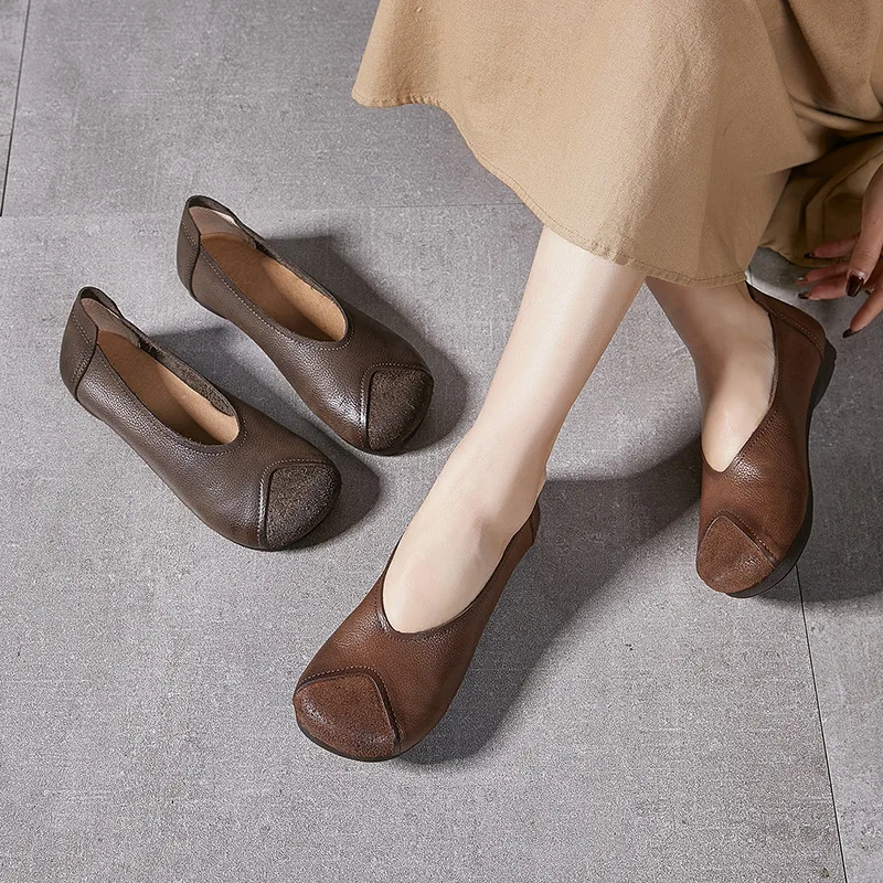 

GKTINOO туфли на плоской подошве в стиле ретро с круглым носком, весна-осень 2023, новые лоферы из натуральной кожи, женские туфли без шнуровки на мягкой подошве