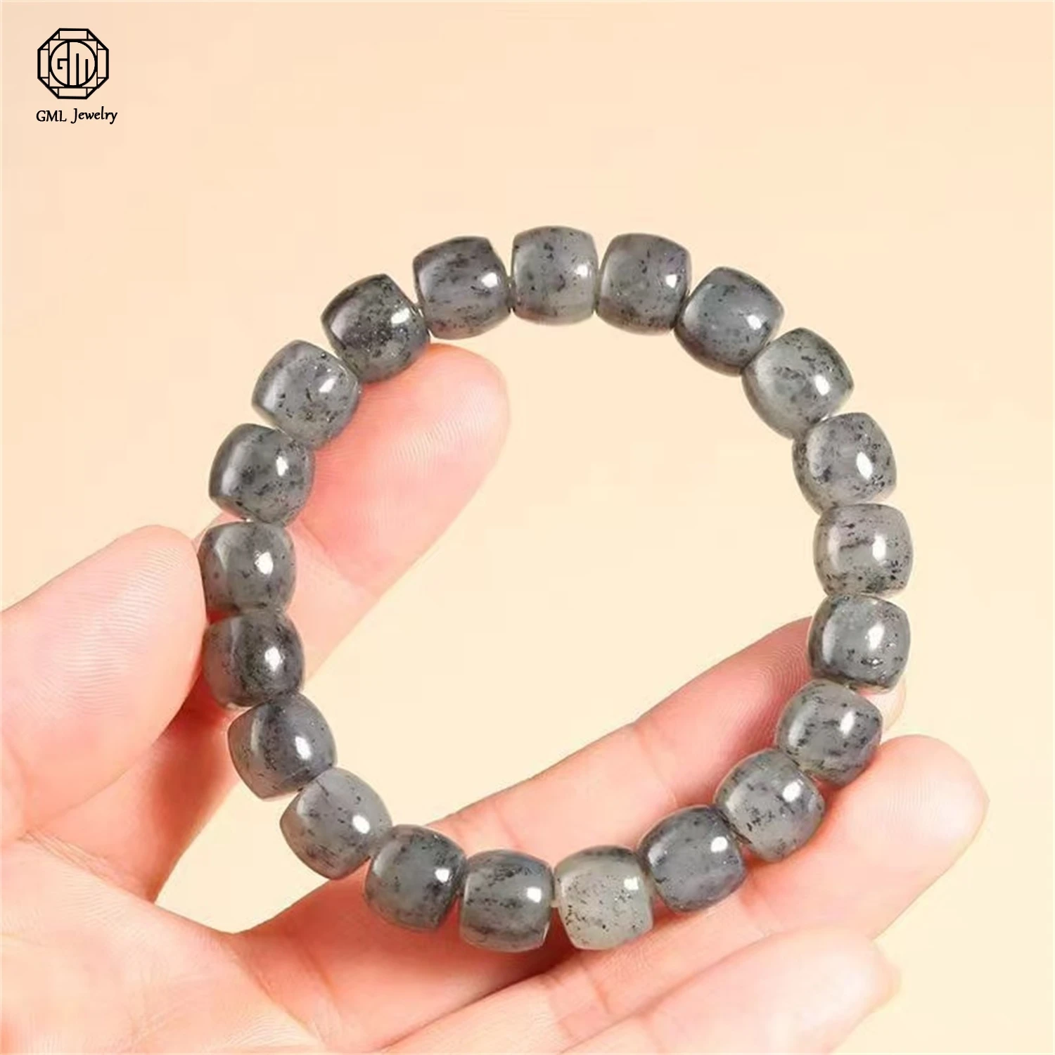 

Natural Hetian Black White Jade Ink Wash Old Style Straight Cut Beaded Bracelet Unisex Gemstone Exquisite Jewelry Gift