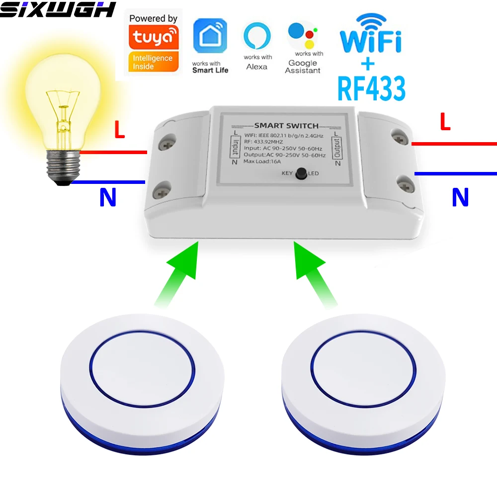 16A WiFi Tuya Smart Switch Wireless Remote Control Timer Switch Compatible Smart Life App Alexa Google Home