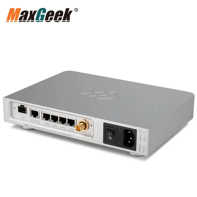 Maxgeek LHY AUDIO AS6 6-портовый коммутатор Hi-Fi 1000 Мбит/с LPS и Ethernet-коммутатор OCXO (серебристый 230 В) для аудиофилов