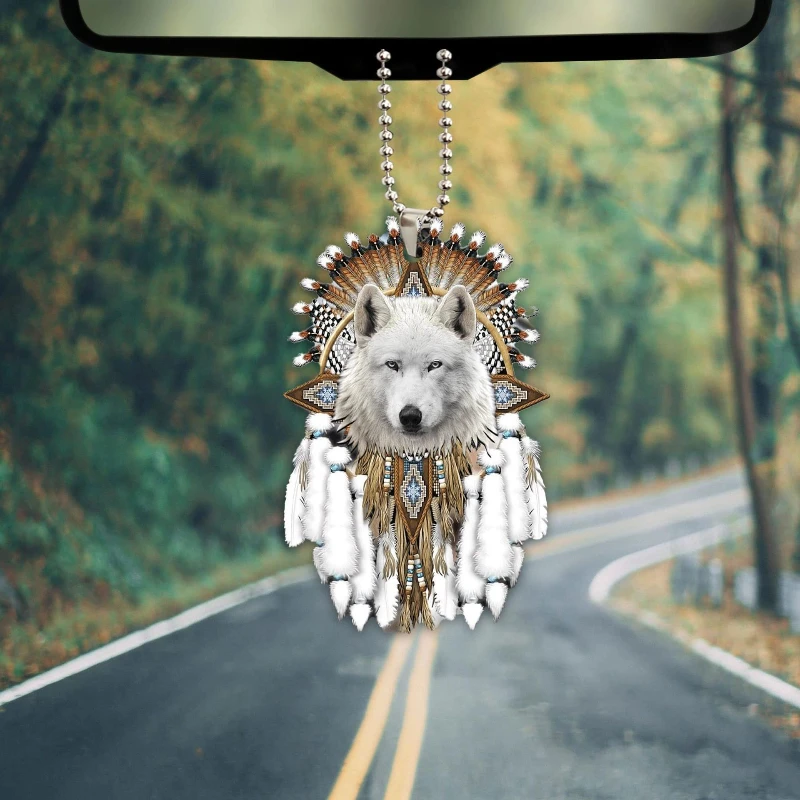 1PC Fashionable and Creative Cute White Wolf Car Rearview Mirror Exquisite Accessory Pendant Car Car Keychain Accessory
