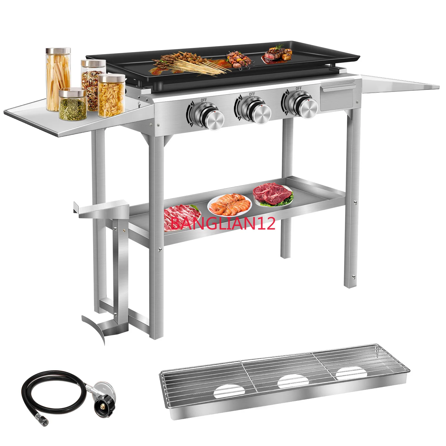 

Трехконфорочный гриль для барбекю, гриль для барбекю, удобный газовый гриль на сжиженном газе с жарочной поверхностью, бытовая печь для шашлыка