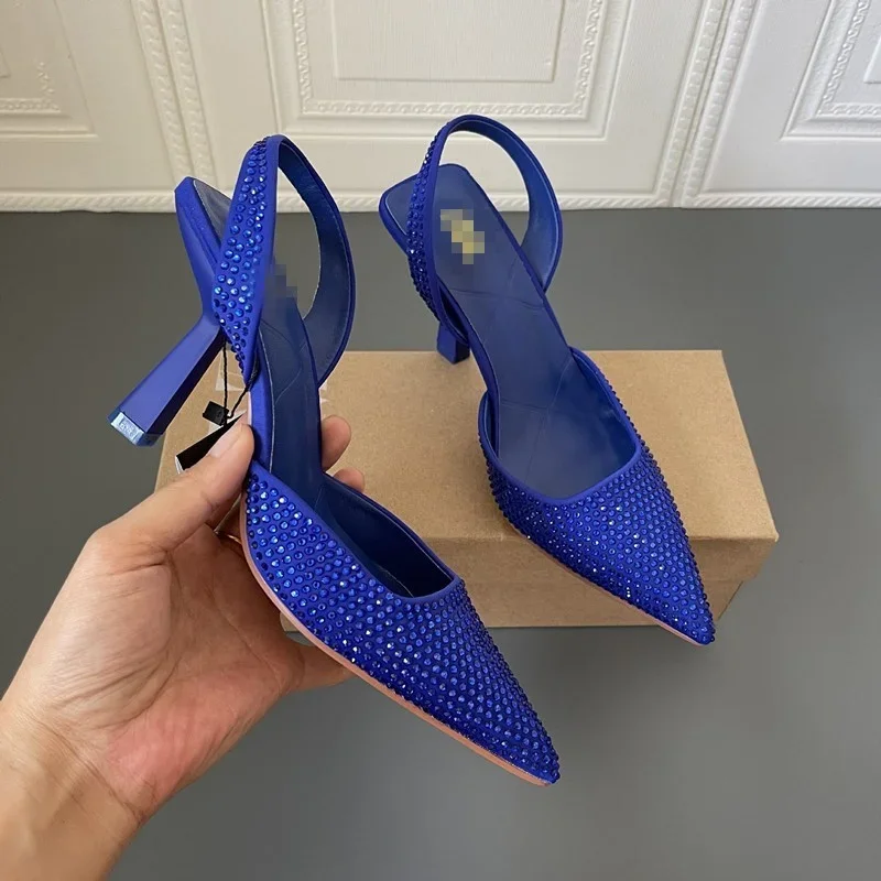 2023 Summer New Brand Women Sandals Fashion Crystal Buckle Slingback High Heels Party Elegant Gold Woman Shoes Sexy Pumps