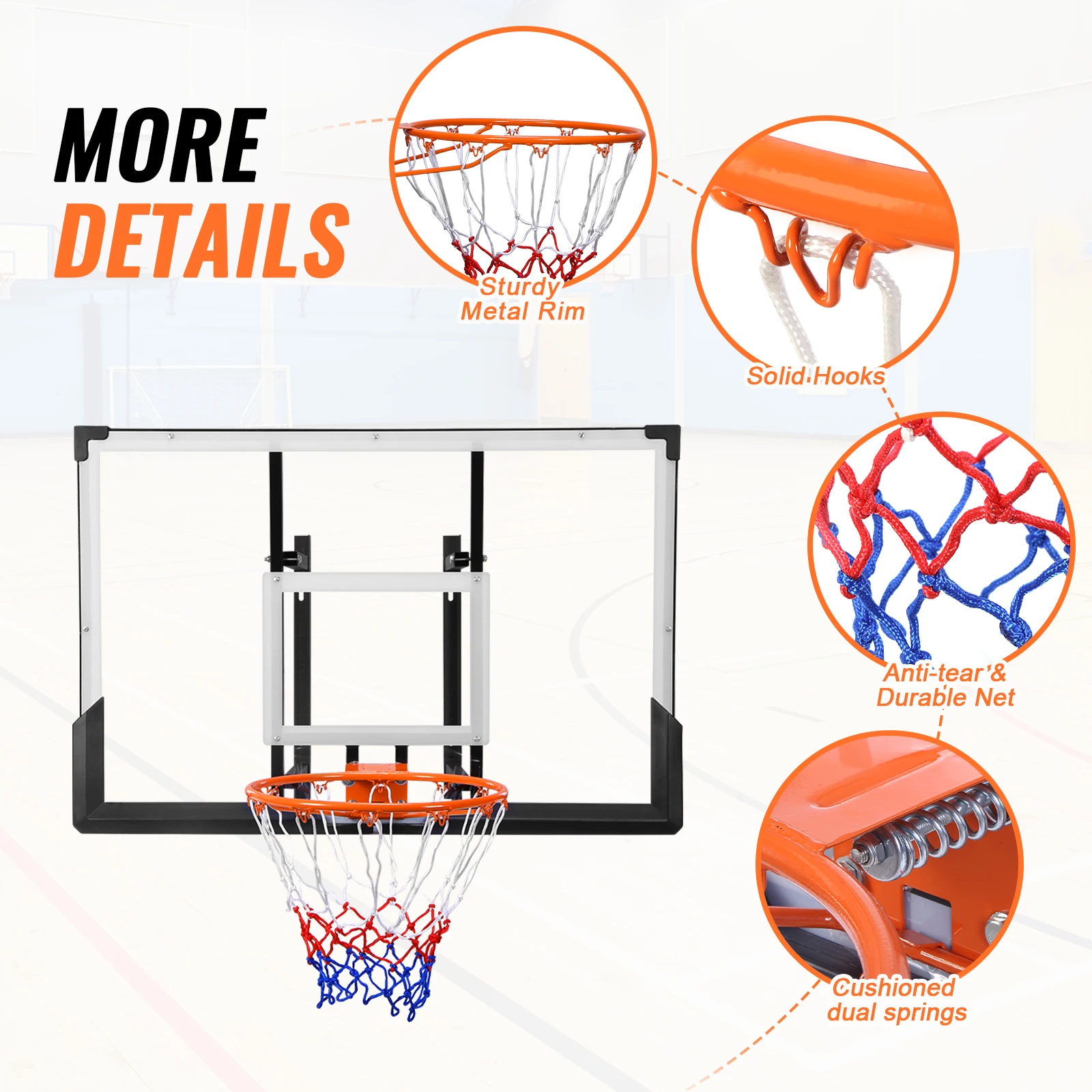 Kit combinato pannello posteriore e cerchione da 47 pollici, canestro da basket per interni ed esterni, garage, centro fitness, fienile, scuola, palestra, vialetto