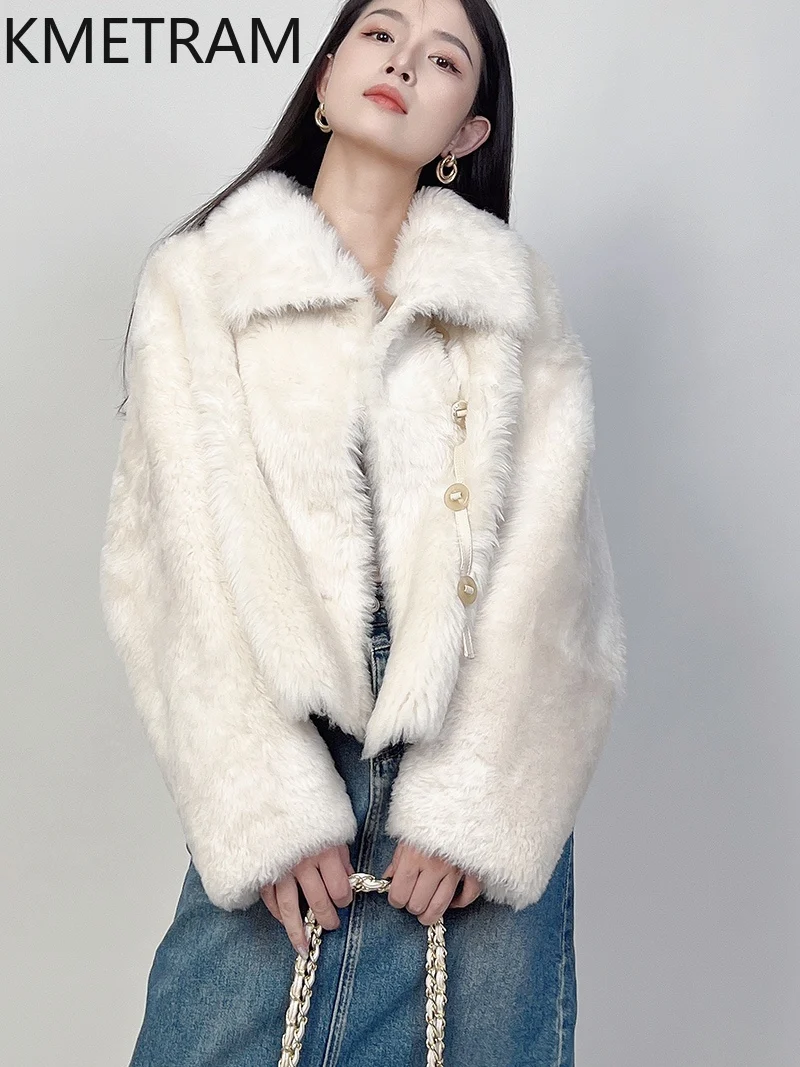 Natural Merino Wool Sheepskin Double Faced Fur Jacket Women Fashion Milky White Real Fur Coat Winter Woman Clothing 2025 abrigos