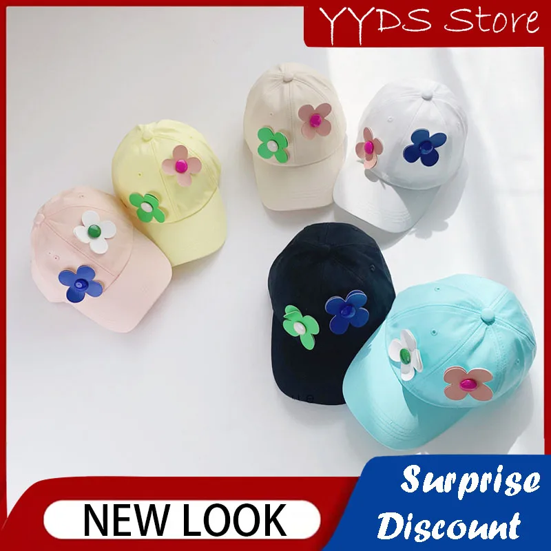 

Spring and Summer Children's Hats Candy Color Soft Top Sunscreen Caps Flowers Children's Baseball Caps Girls Boys Sun Hats