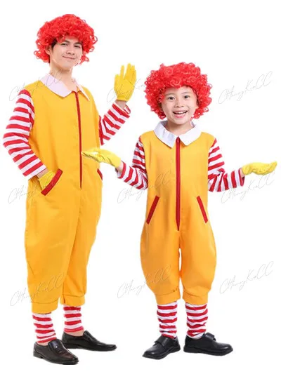 Halloween Christmas Cosplay Parent-Child Clown Costume Props Party Stage Performance Fastfood Yellow Clown Clothing For Kids