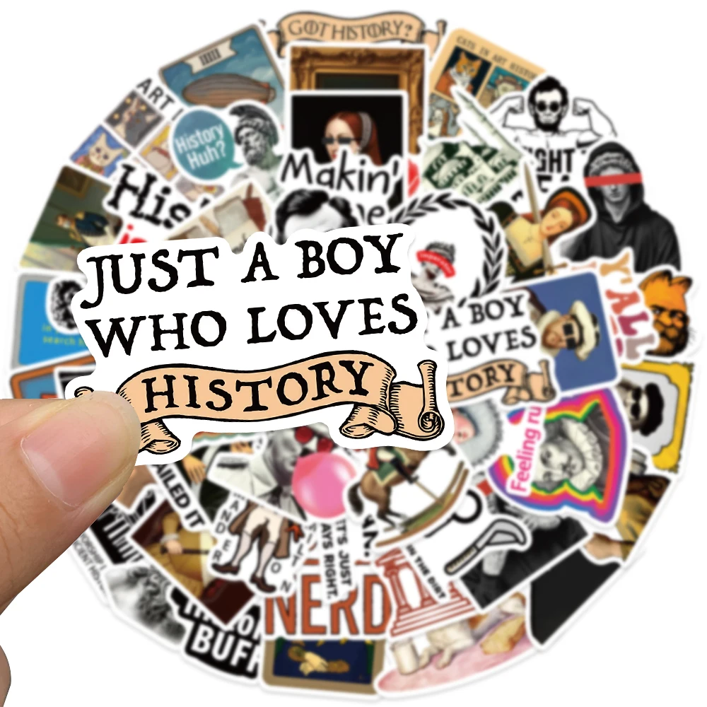 50pcs Funny History Stickers Decals For Phone Laptop Skateboard Notebook Bottle Aesthetic Waterproof Stickers Creative Gifts