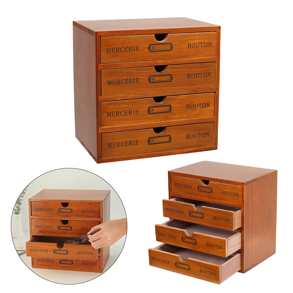 

Rustic 4-Drawer Wooden Organizer Box Jewelry, Small Accessories, Office Supplies Storage Organizer