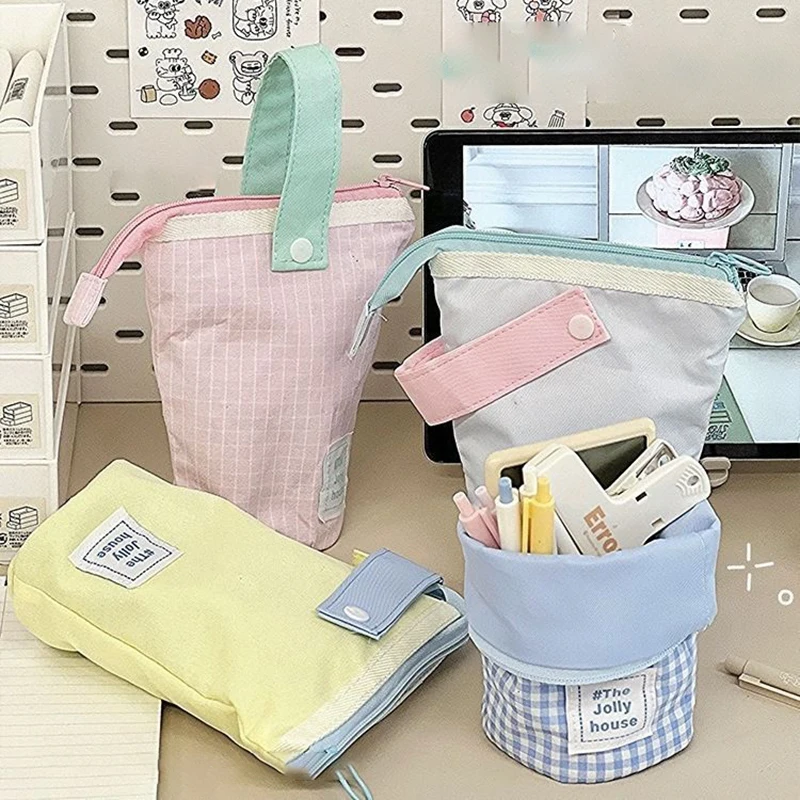 

Standing Milk Tea Pencil Case Cute Telescopic Pen Holder Stationery Pouch Pencil Box For School Students Office Supplies Pencil