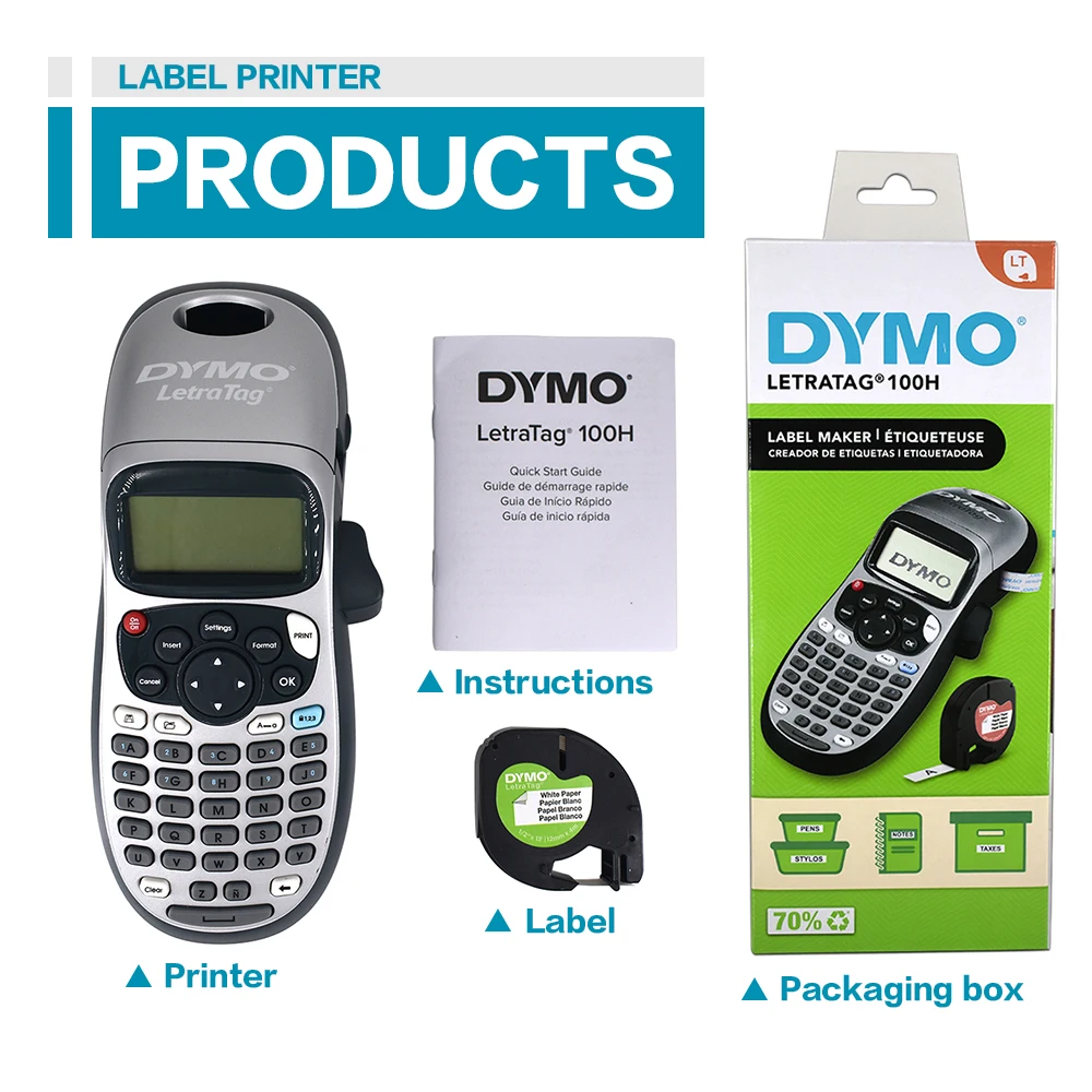 Dymo LT100H Label Maker Portable Adhesive Sticker Printer Dymo Letratag LT 100H Label Printer thermal Labeling Machine and 91200