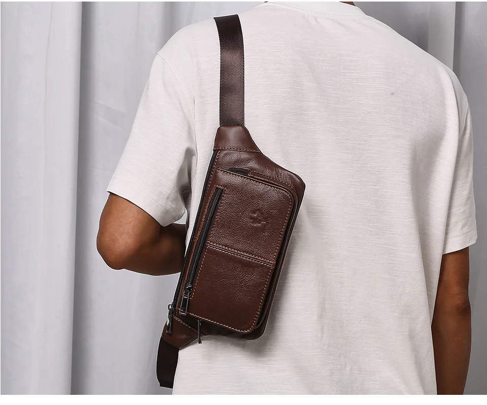 HUMERPAUL Herren-Hüfttasche aus echtem Leder, mehrere Taschen, Brusttaschen, verstellbarer Riemen, langlebige Hüfttasche für tägliche Reisen und Outdoor – Detail 3