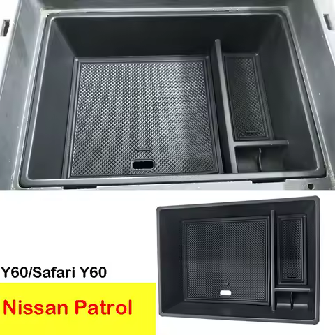 Center armrest storage box for the 88-04 Nissan Patrol Y60, a storage accessory for the Safari Y60.