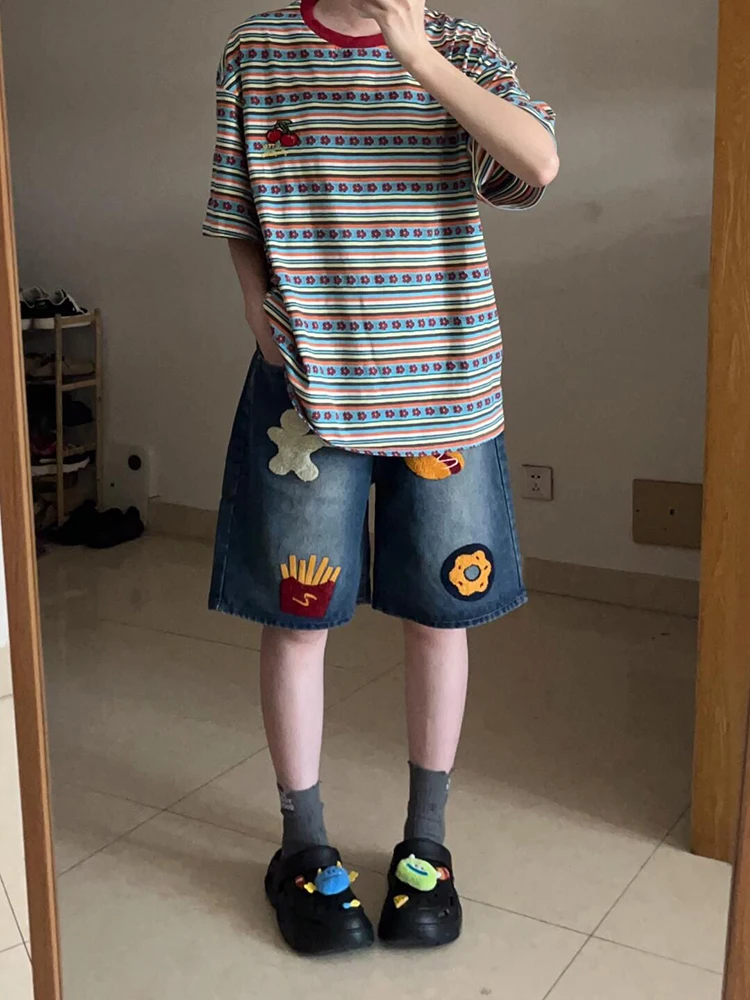 

Женские джинсовые шорты больших размеров, летние, новые, широкие, длиной до колена, с высокой талией, в корейском стиле, повседневные, для фигуры типа «груша»