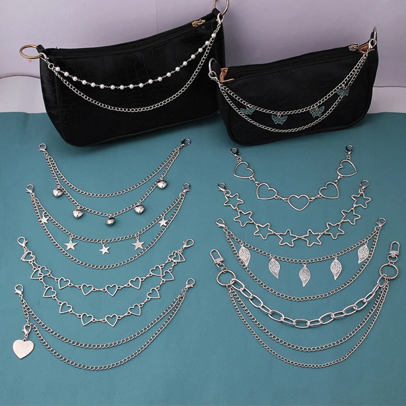 New【Multi-layer Metal Chain Strap DIY Personality Butterfly Heart Star Pendant Shoulder Bag Chain Straps】