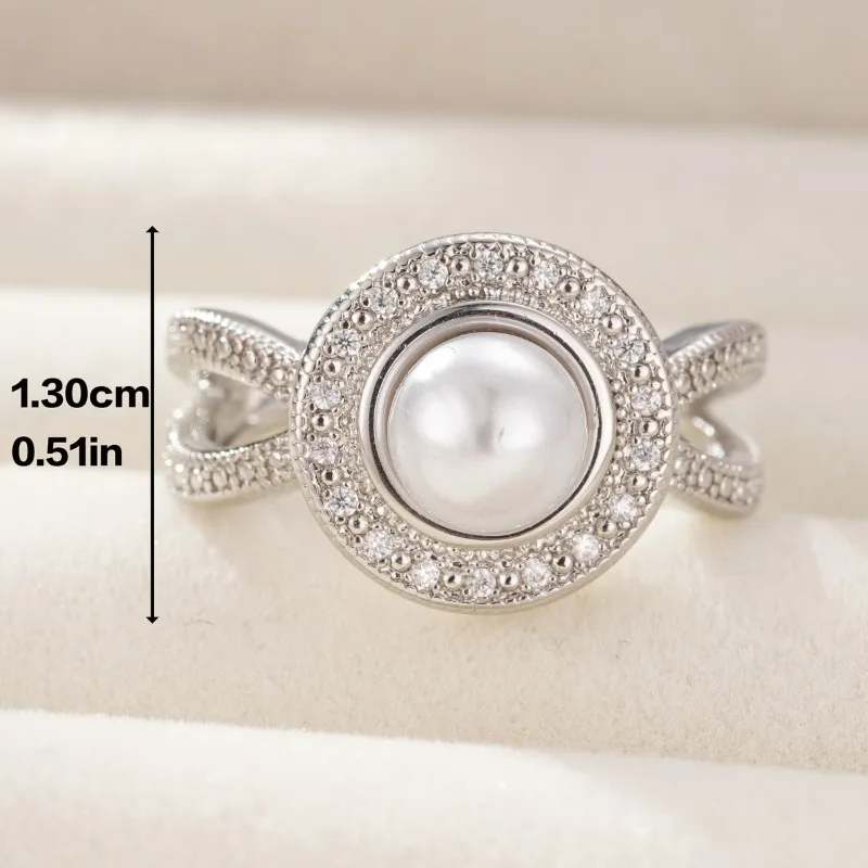 Trend Newly Romantic Elegant Big Round Imitation Pearl Women Ring Female Wedding Party Anniversary Birthday Gift Ring Jewelry