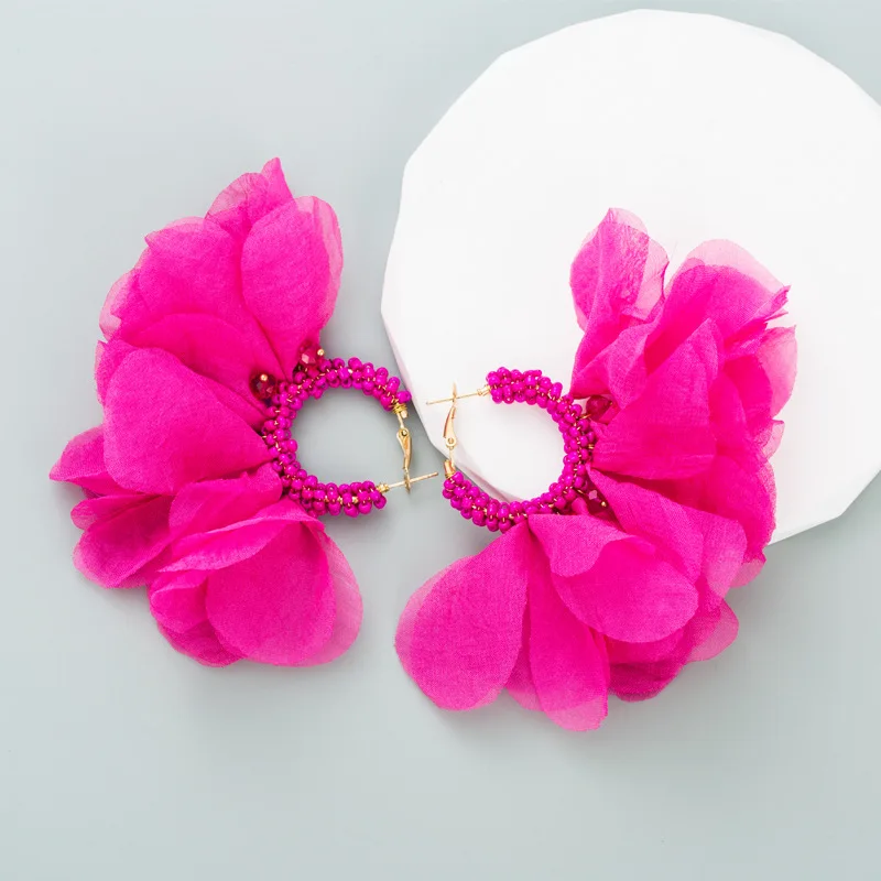 Multi Styles Boho Statement Fuchsia White Crystals Drop Earrings for Women Party Zircon Fuchsia Jewelry