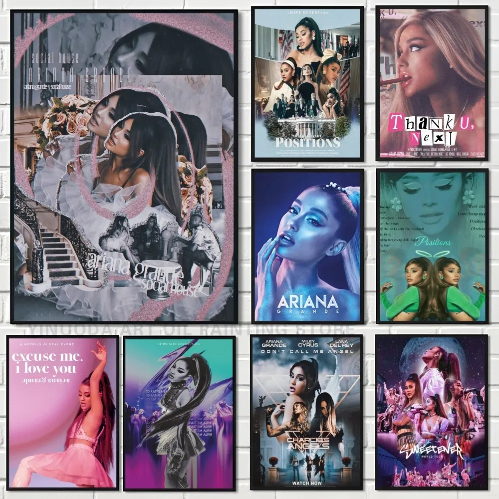 1pc Singer Poster Self-adhesive Art Waterproof Paper Sticker Coffee House Bar Room A-Ariana Grande Wall Decor