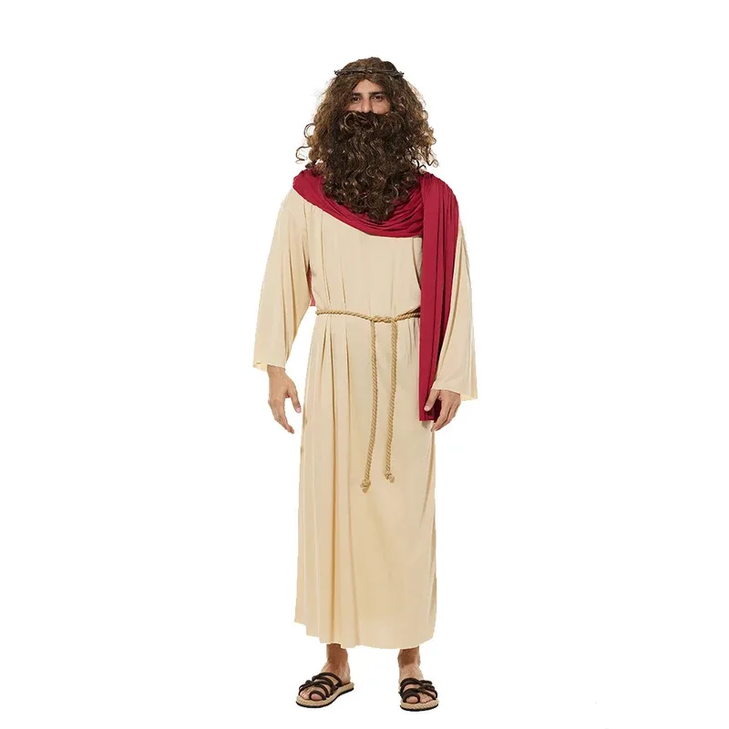 

Sky01 Adult Jesus Halloween Costume Men's Biblical Religious Saint Robe with Wig SuitSd01$