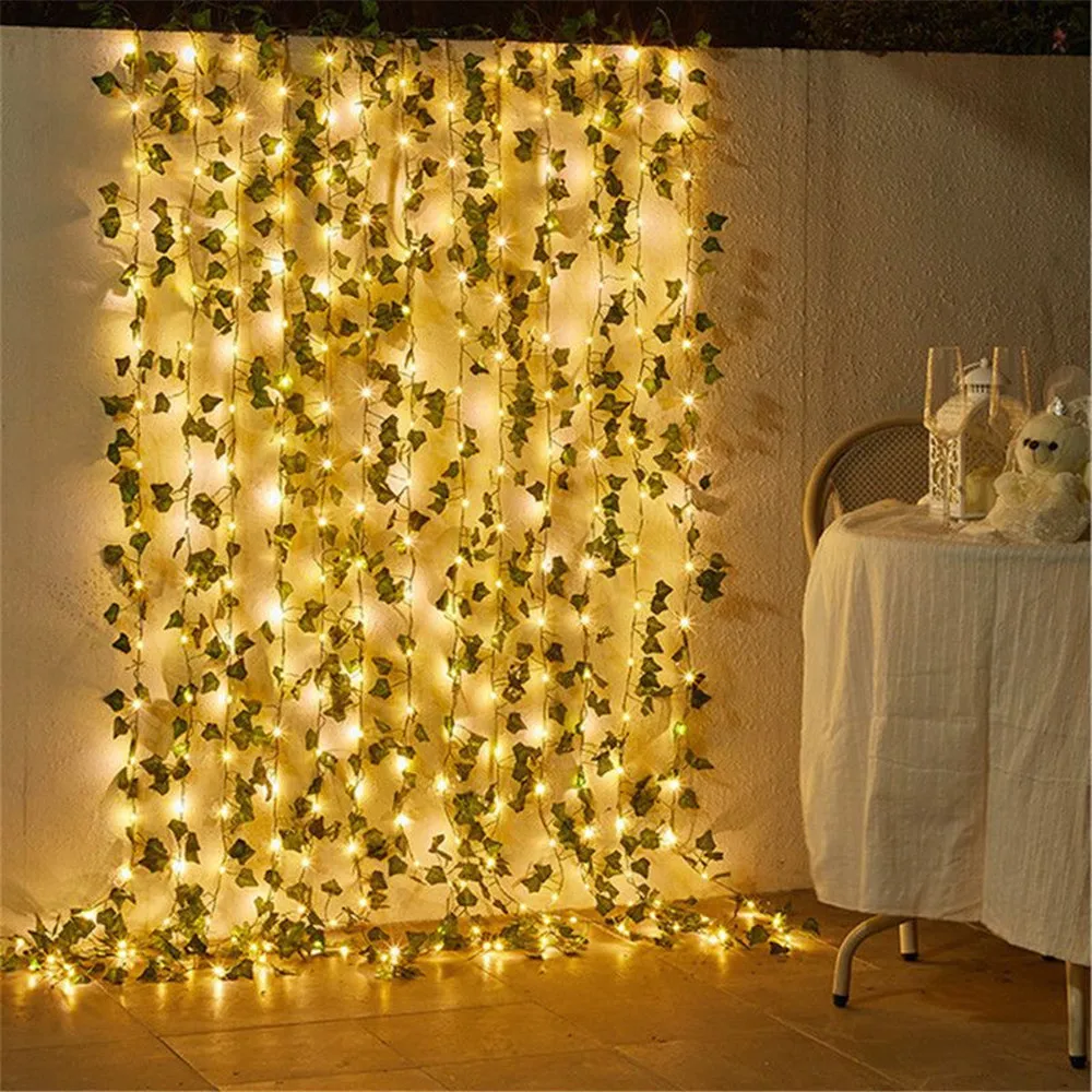 Battery Powered Flower Green Leaf String Lights Artificial Vine Fairy Lights Christmas Tree Garland Light for Wedding Home Decor