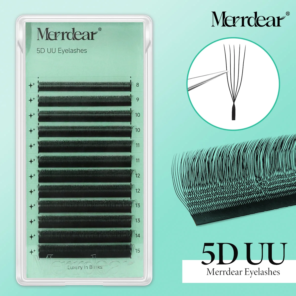 Merrdear 5D Extensions de cils en forme de U longueur mixte Faux cils de vison moelleux facile à appliquer cils de Volume Maga en gros