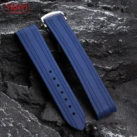 Correa de reloj de goma de alta calidad de 20mm para Omega Seamaster 300, correa de reloj de pulsera con cierre plegable y extremo curvo