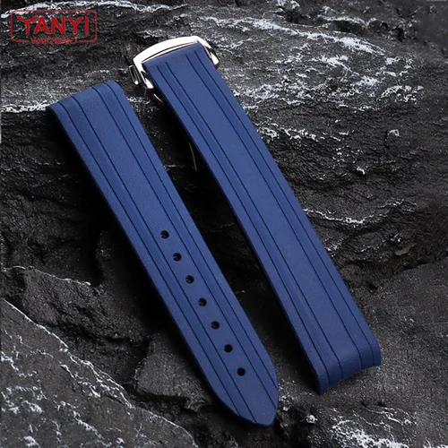 Correa de reloj de goma de alta calidad de 20mm para Omega Seamaster 300, correa de reloj de pulsera con cierre plegable y extremo curvo