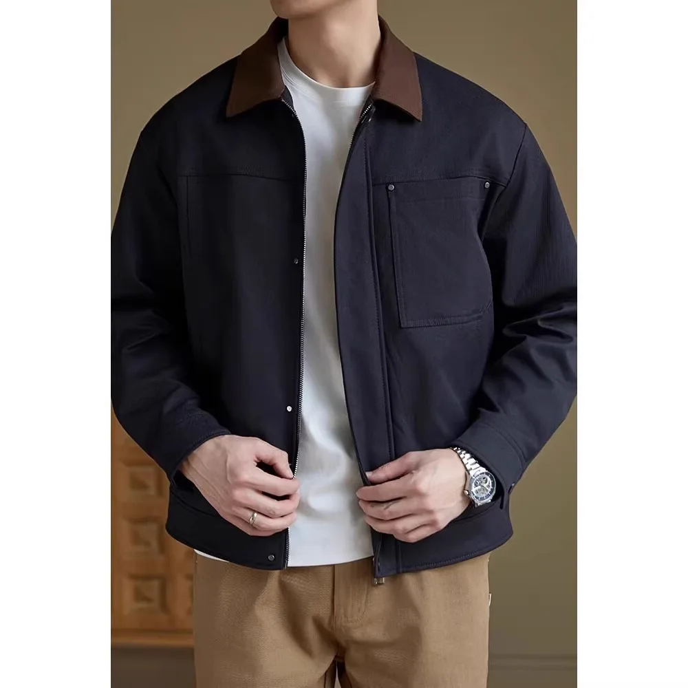 Men's American Style Contrast Lapel Comfortable Casual Versatile Slim Fit Commute Simple Pocket Design Daily Wear Advanced Coat