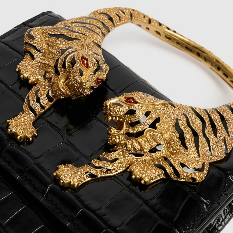 2026 New Luxury Designer Handbag for Women Crocodile Effect Leather Tiger-sculpted Top Handle Fashion Evening Shoulder Bag 6
