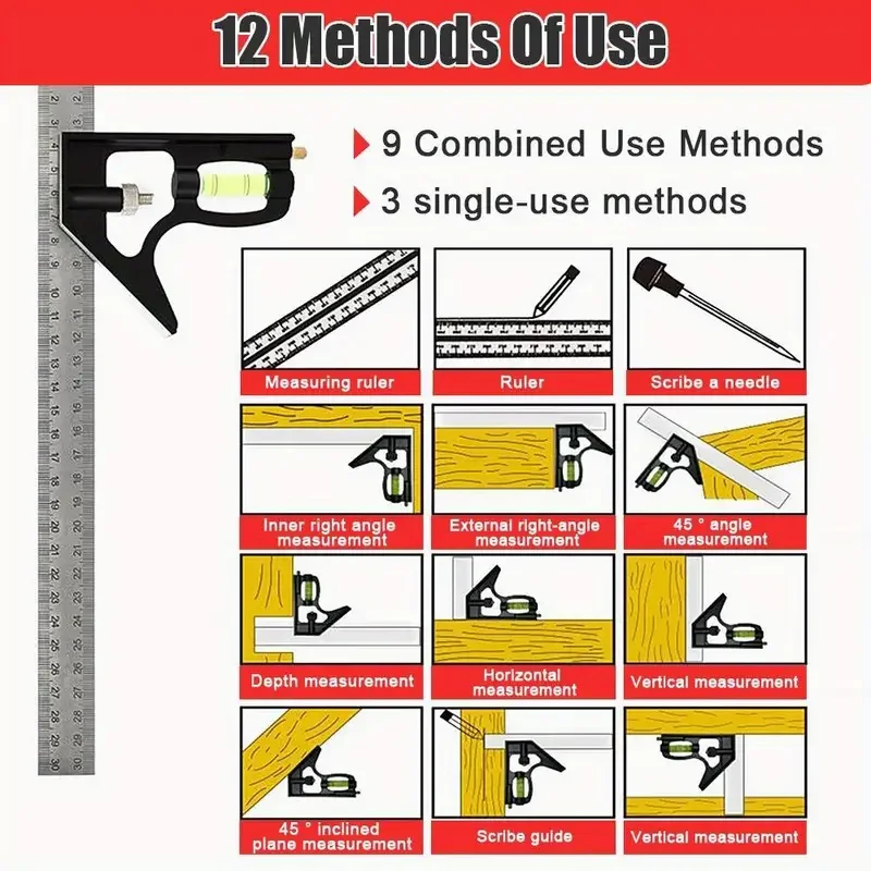 300MM Stainless Steel Angle Ruler Professional Carpenter Tools Combination Square protractor Multi-function Measuring Tool