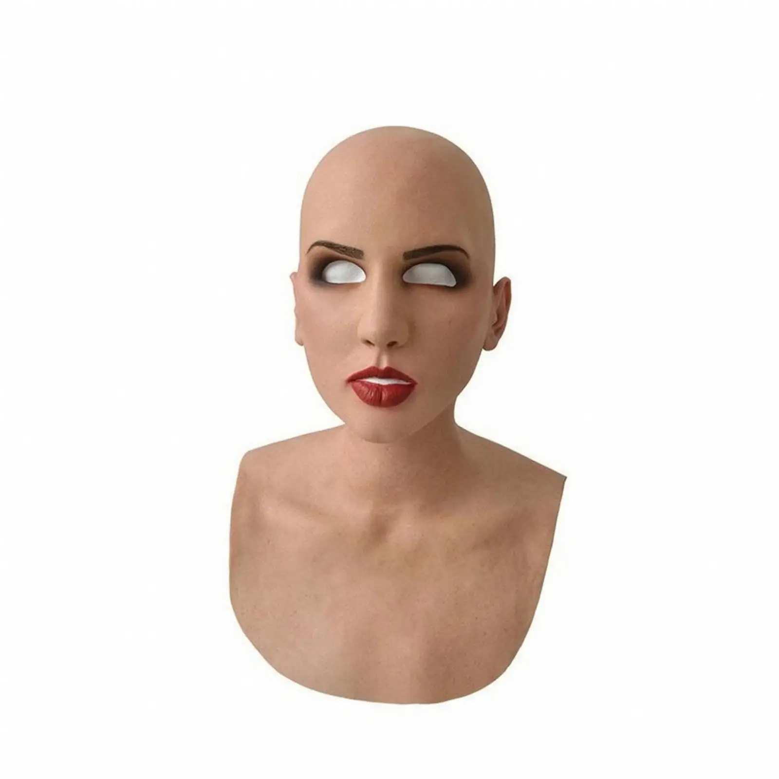Women Bald Latex Halloween Face Mask Realistic Head Cover for Costume Prop Theatrical Use Party