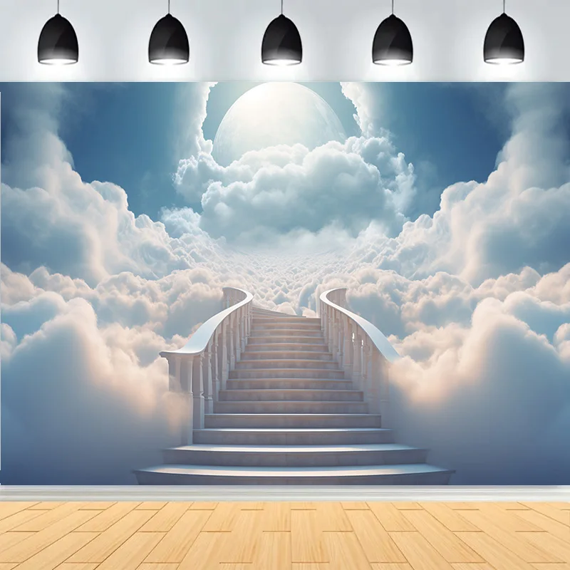 حية قوس قزح السماء الزرقاء الغيوم البيضاء خلفيات للتصوير الفوتوغرافي مجردة حمامة سلمية درج مسار السماء خلفية الصورة KY-05