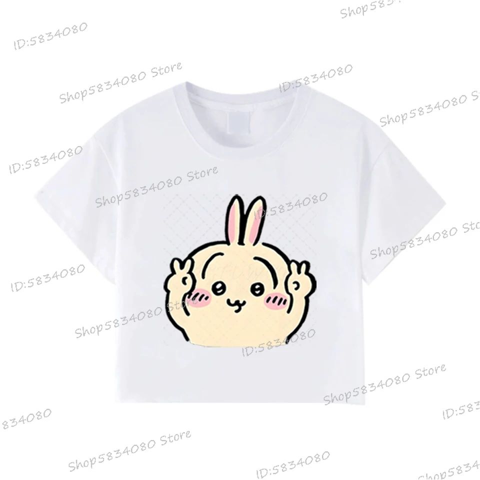Chiikawa فتاة Harajuku تي شيرتات قصيرة الاكمام Kawaii Y2K المحاصيل القمم الكرتون Chiikawa الجرافيك طباعة القطن قصير الأكمام المرأة تيز #2
