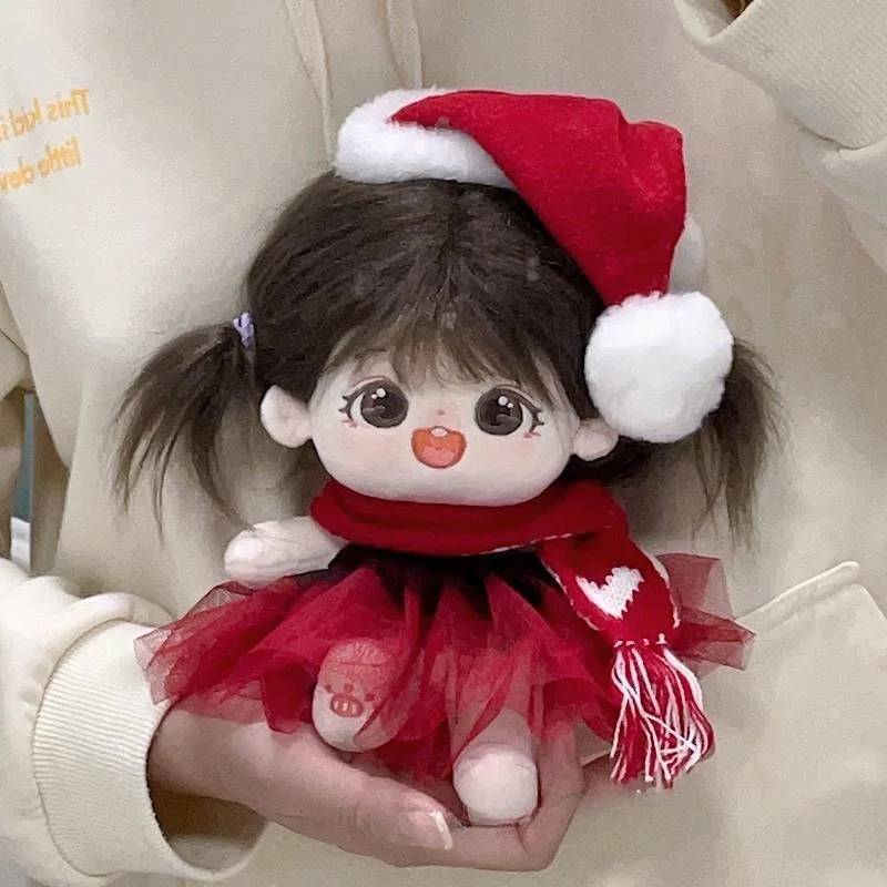 

Cute Winter Christmas Theme Red No Attributes Clothes Suit 20cm Sweet Girl Plush Cotton Doll Dress Up Clothing Cosplay Gift