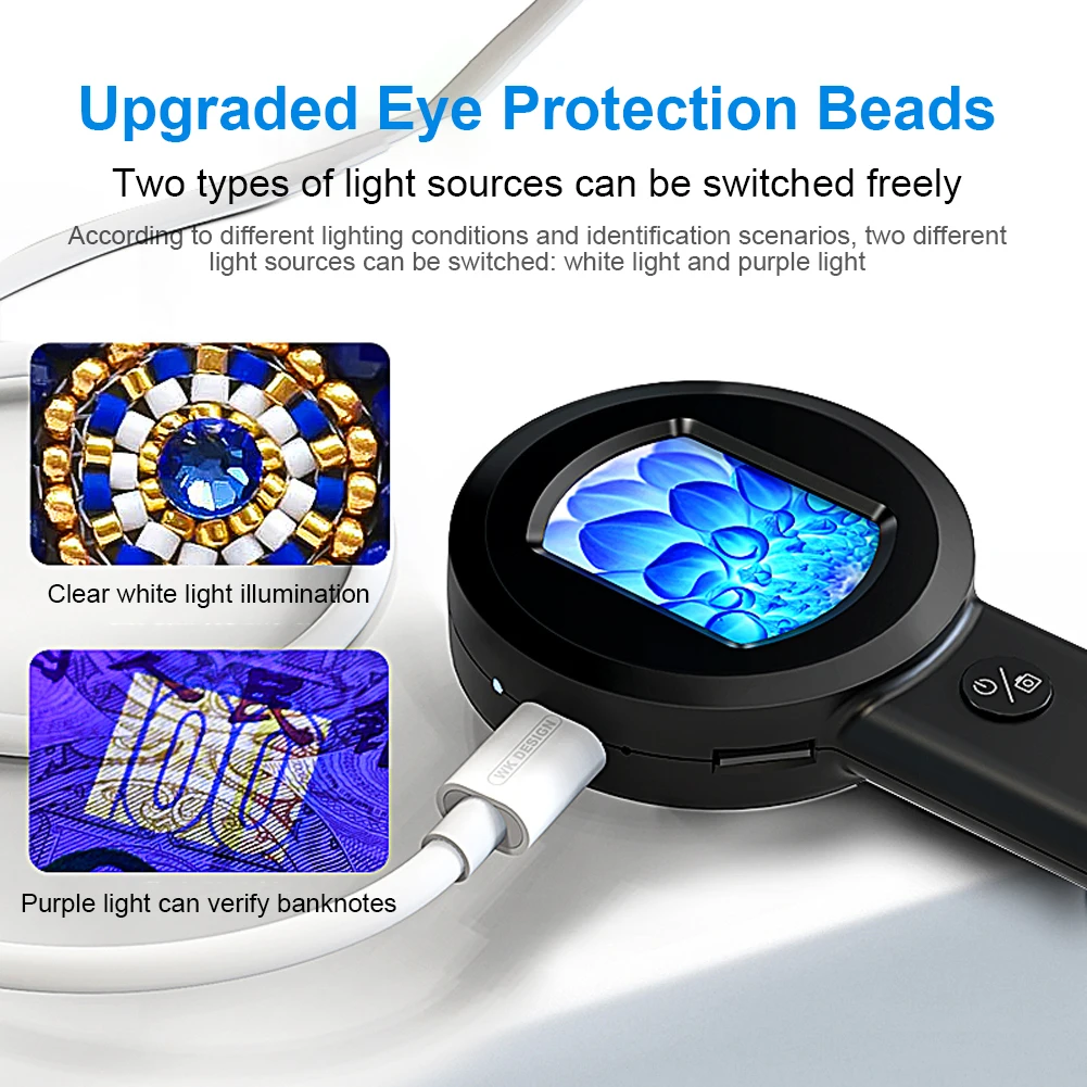 50X Reading Loupe with 8 LED Light Rechargeable Portable Magnifier 2 Lighting Modes for Seniors Reading Inspection Coins Jewelry