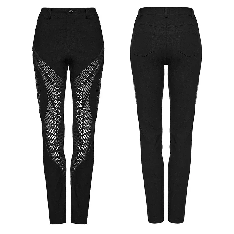 PUNK RAVE Women\'s Punk Irregular Corns Burnt Pattern Hollow  Trousers Personalized Slim Sexy Black Pants Women Clothing