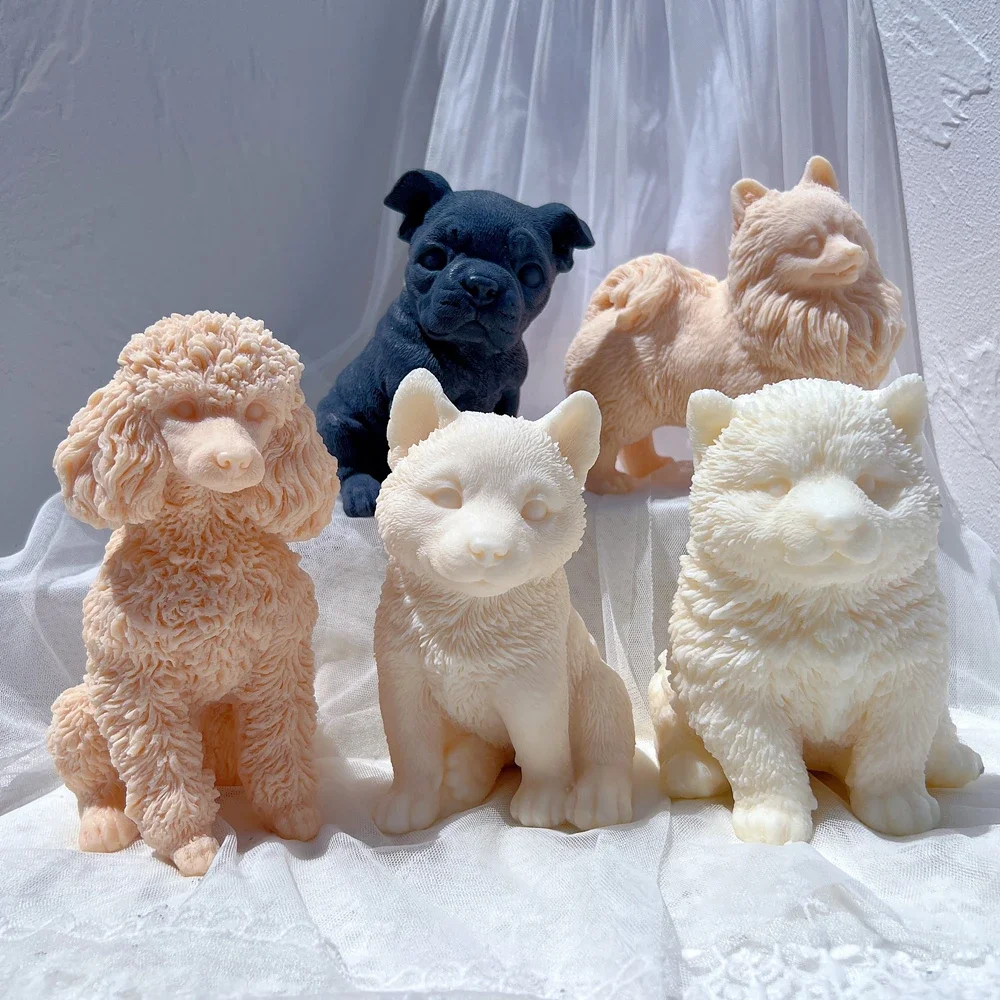 Imagem -03 - Cute Diferentes Raças Dog Candle Mold Animal Cachorro Cera de Soja Molde de Silicone Dog Lover Home Decor